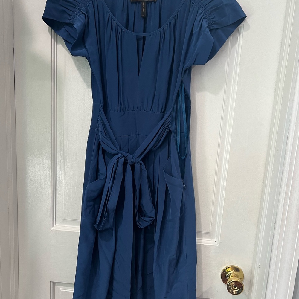 BCBGMaxAzria Blue Flutter Sleeve Wrap Midi Dress